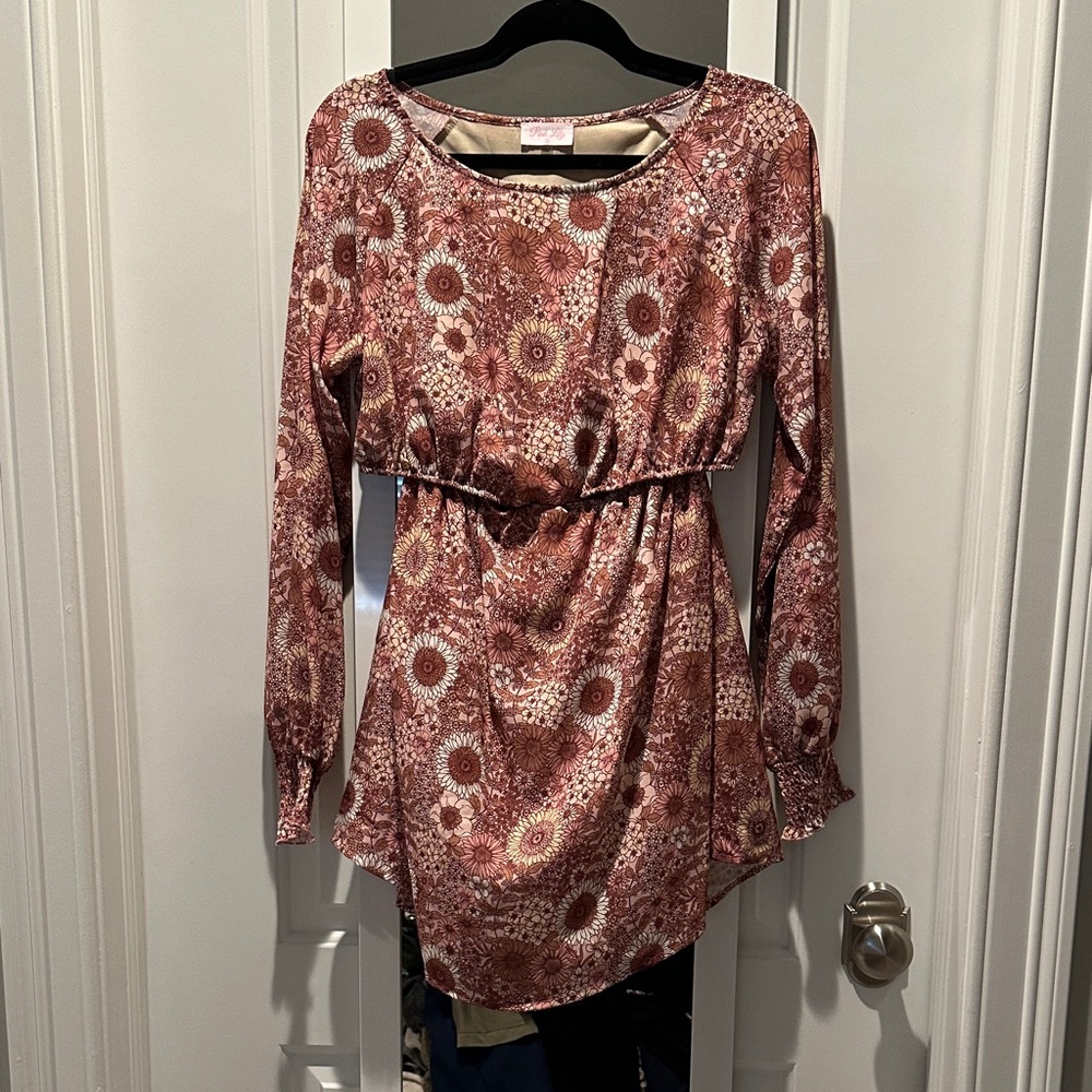 Floral Long Sleeve Women's Dress with open sides